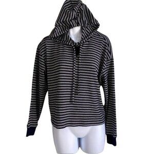 Hollister Black and White Striped Pullover Hoodie Small